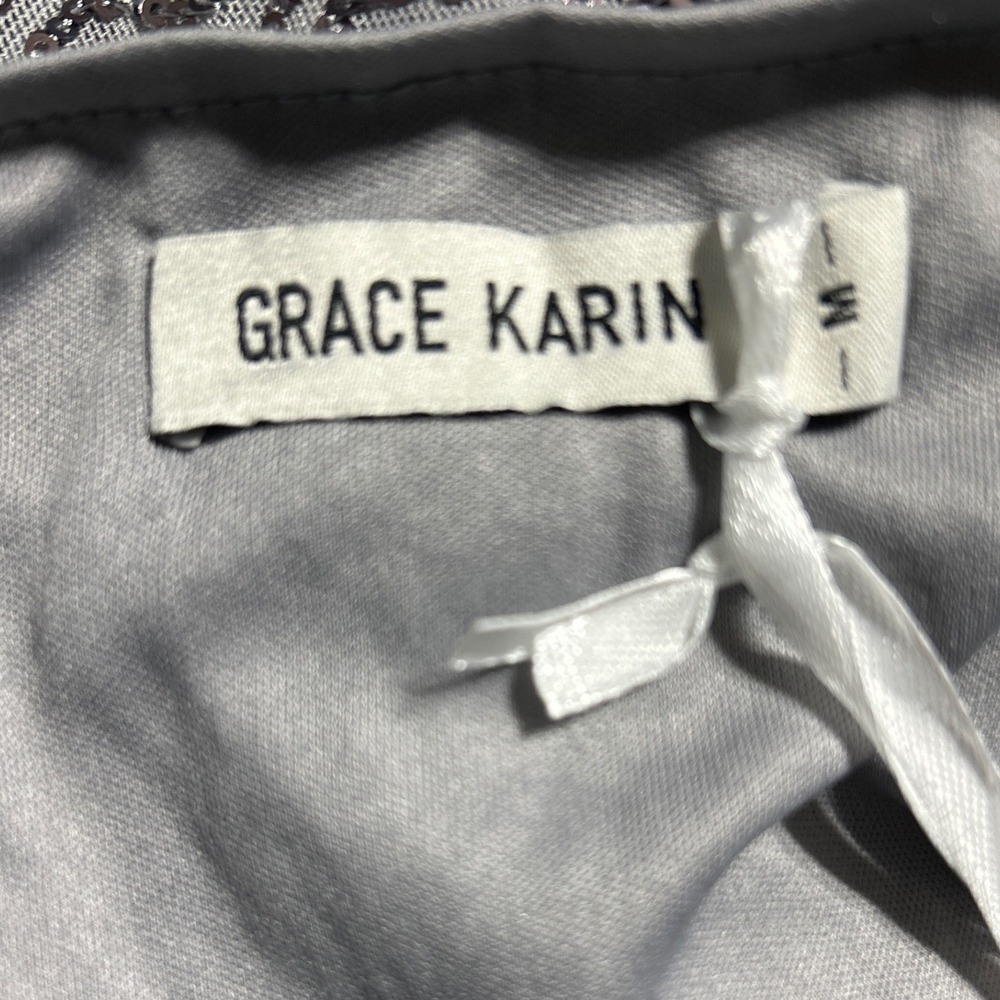 Grace Karin Silver Sequin Peplum Top Sleeveless Chevron V-Neck Blouse Medium NWT - Picture 4 of 6